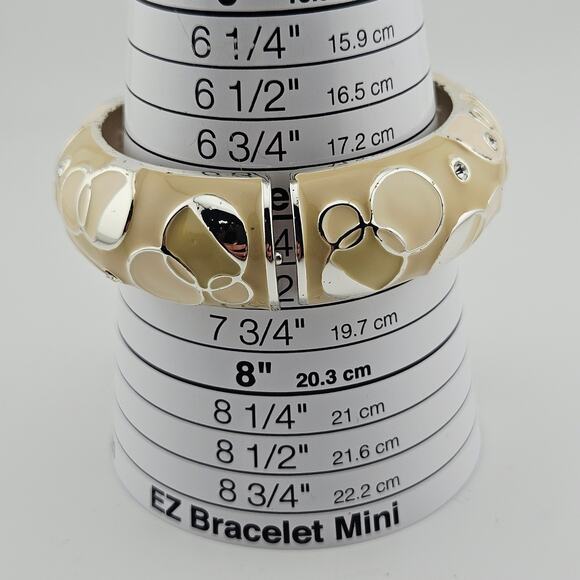 Nordstrom Enamel Rhinestone Floral Hinge Bangle Bracelet Cream Silver Statement - Picture 4 of 6